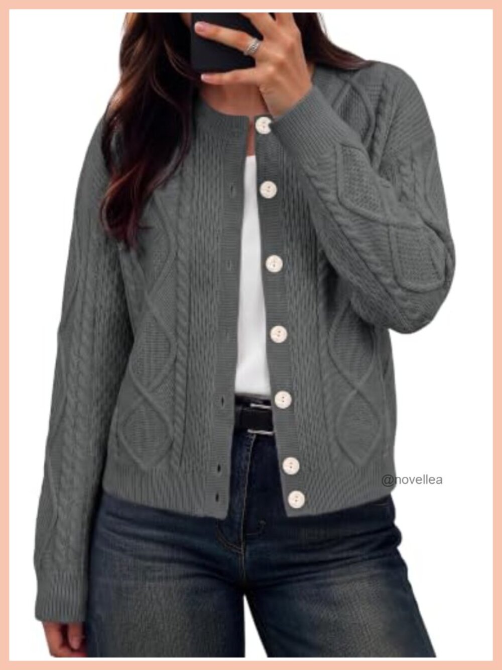 Chunky Cable Knit Button Up Cardigan Sweater Relaxed Fit